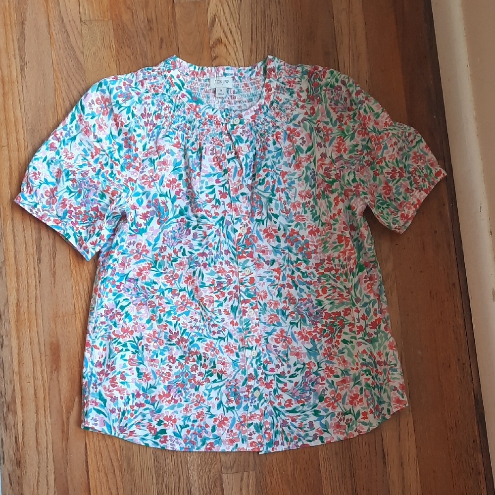 NWT J Crew Factory Floral Watercolor Linen Blend Top Small